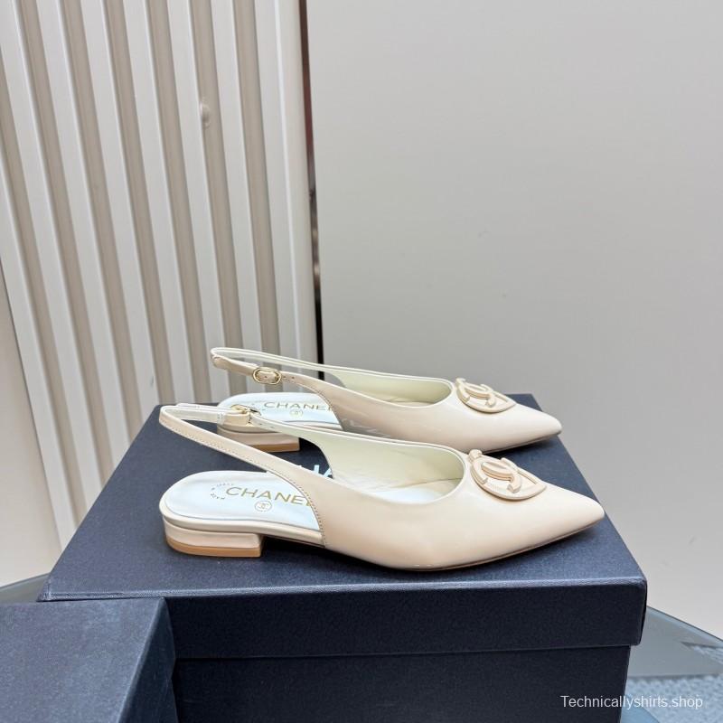 2025 Women Chanel Beige Patent Leather Slingback Heels KFY00290