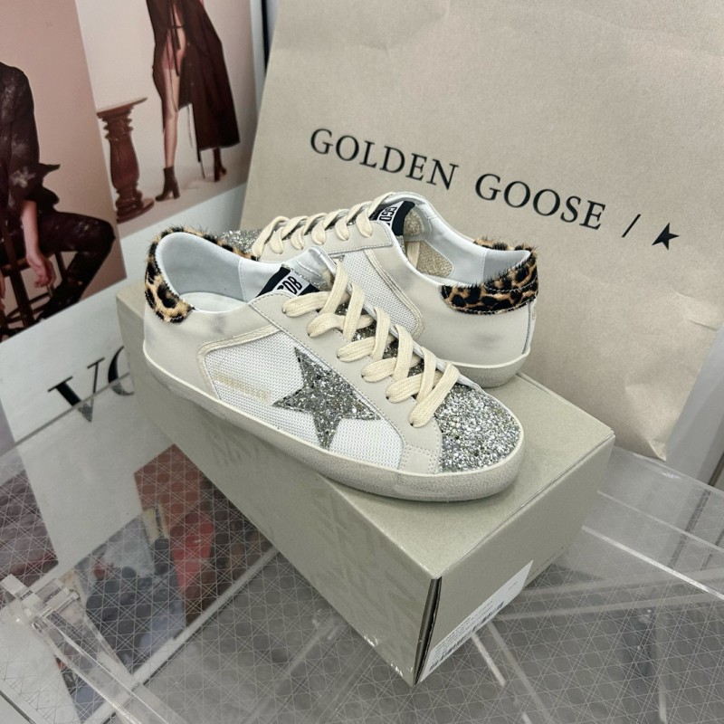 2025 Women GGDB White Silver Leather Glitter Sneakers