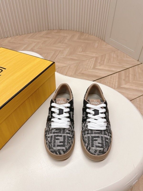 2025 Unisex Fendi Black Grey Brown Leather Fabric Plimsolls FD Match LY00350(F)/LY00360(M)