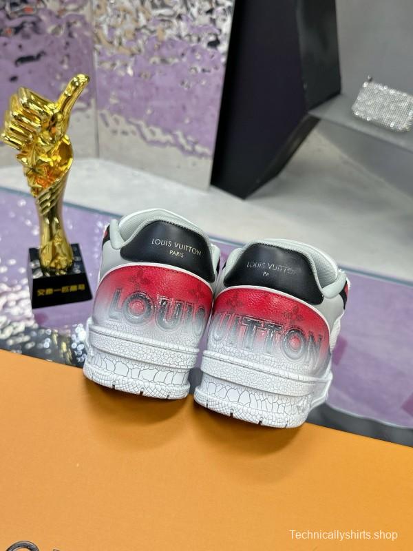 2024 Unisex Louis Vuitton White Gray Pink Leather Mesh Trainer