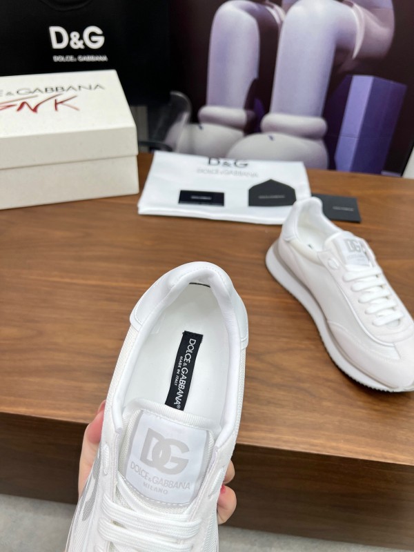 2025 Unisex Dolce & Gabbana White Mesh PU Sneakers LY00300