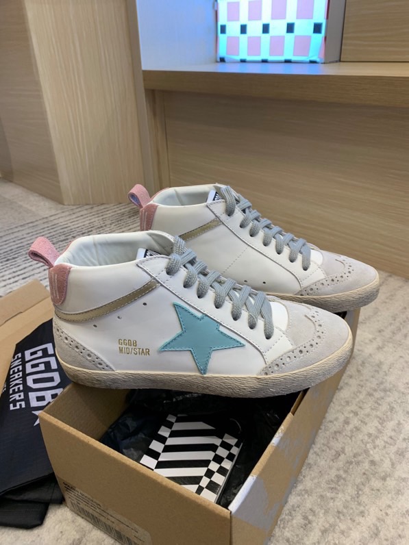 2024 Unisex GGDB White Blue Suede Leather High Top Sneakers MJ00300