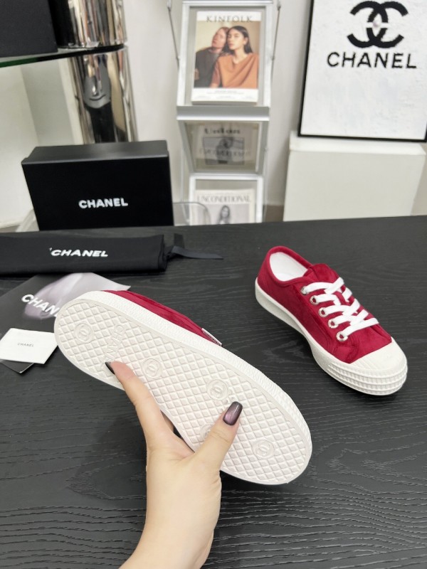 2025 Women Chanel Red Canvas Sneakers LY00230