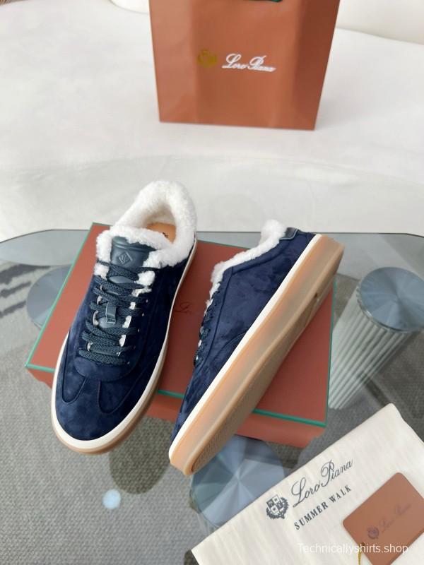 2024 Women Le Parmentier Navy Suede Shearling Sneakers MJ00350
