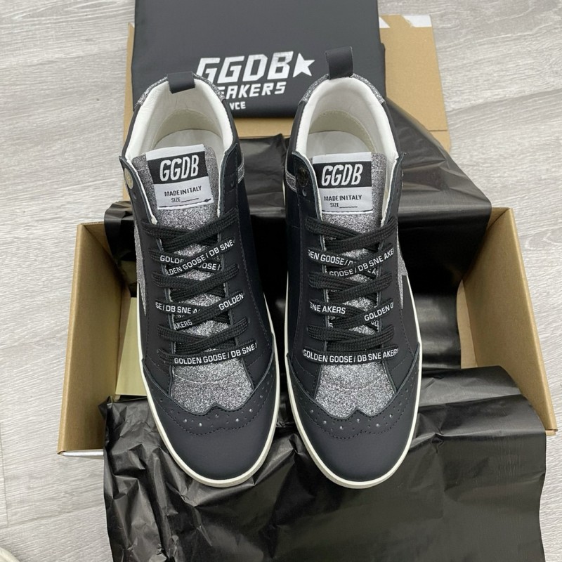 2024 Unisex GGDB Black Silver Leather Glitter High Top Sneakers MJ00300