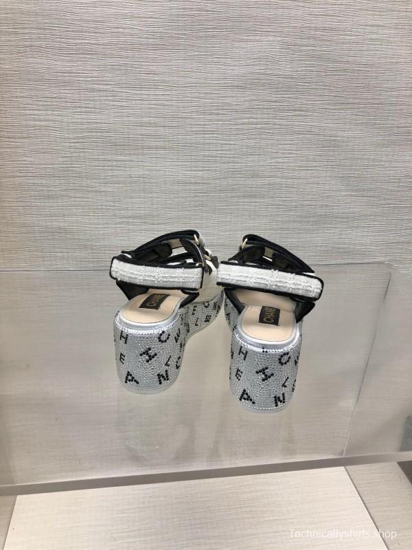 2025 Women Chanel White Black Leather Sandals Platform LY00330