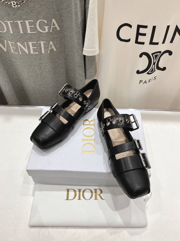 2025 Women Dior Black Leather Mary Jane Buckle KFY00300