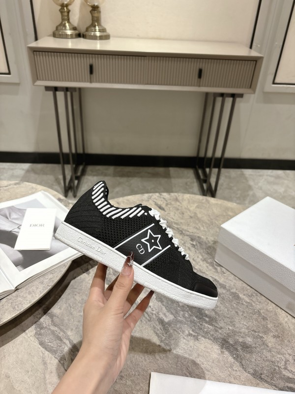 2025 Women Dior Black White Knit Leather Sneakers KFY00330