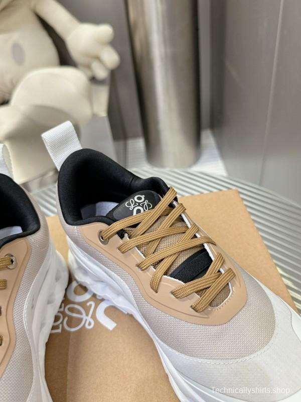 2025 Unisex Loewe White Beige Mesh Leather Sneakers