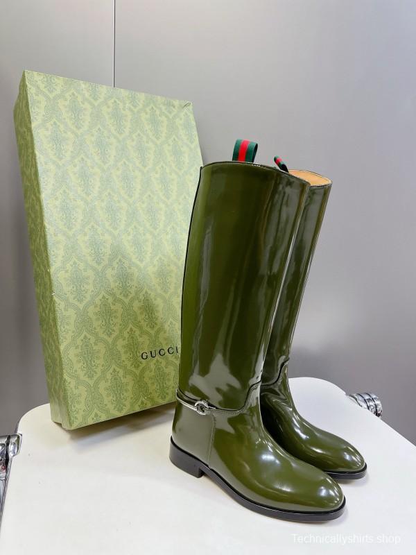 2024 Women Gucci Green Leather Boots Handmade MJ00620
