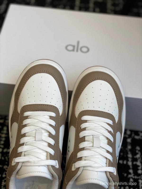 2025 Women Alo White Brown Leather Sneakers KFY00280