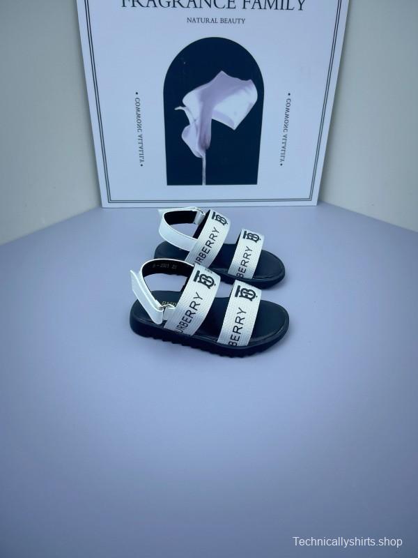 2025 Kids Burberry White Black Leather Sandals