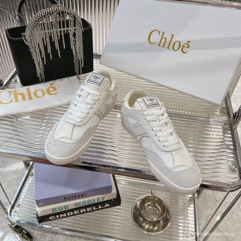 2025 Women Chloé White Suede Mesh Casual Sneakers LY00280 LY00300