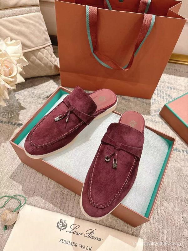 2025 Women LP Burgundy Suede Slippers