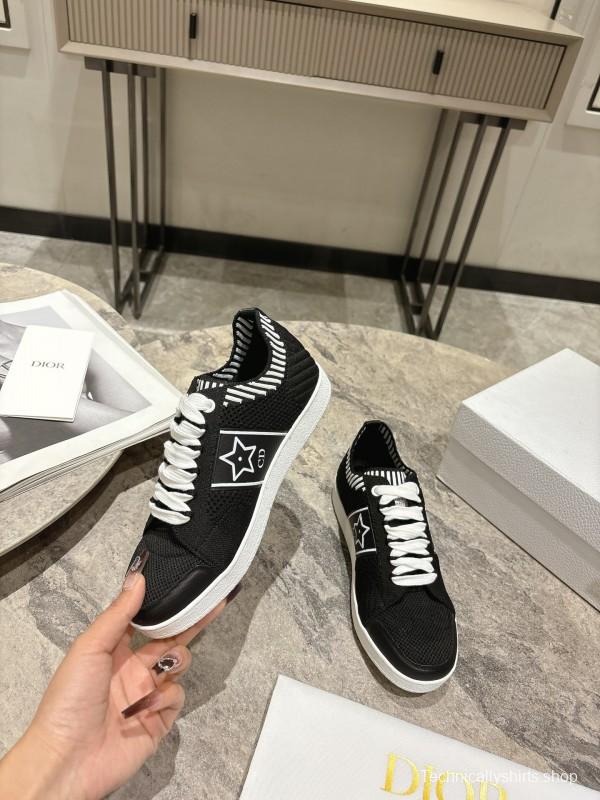 2025 Women Dior Black White Knit Leather Sneakers KFY00330