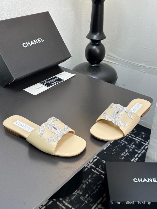 2025 Women CHANEL Beige Leather Slippers