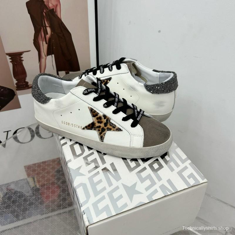 2025 Women GGDB White Leopard Suede Leather Sneakers