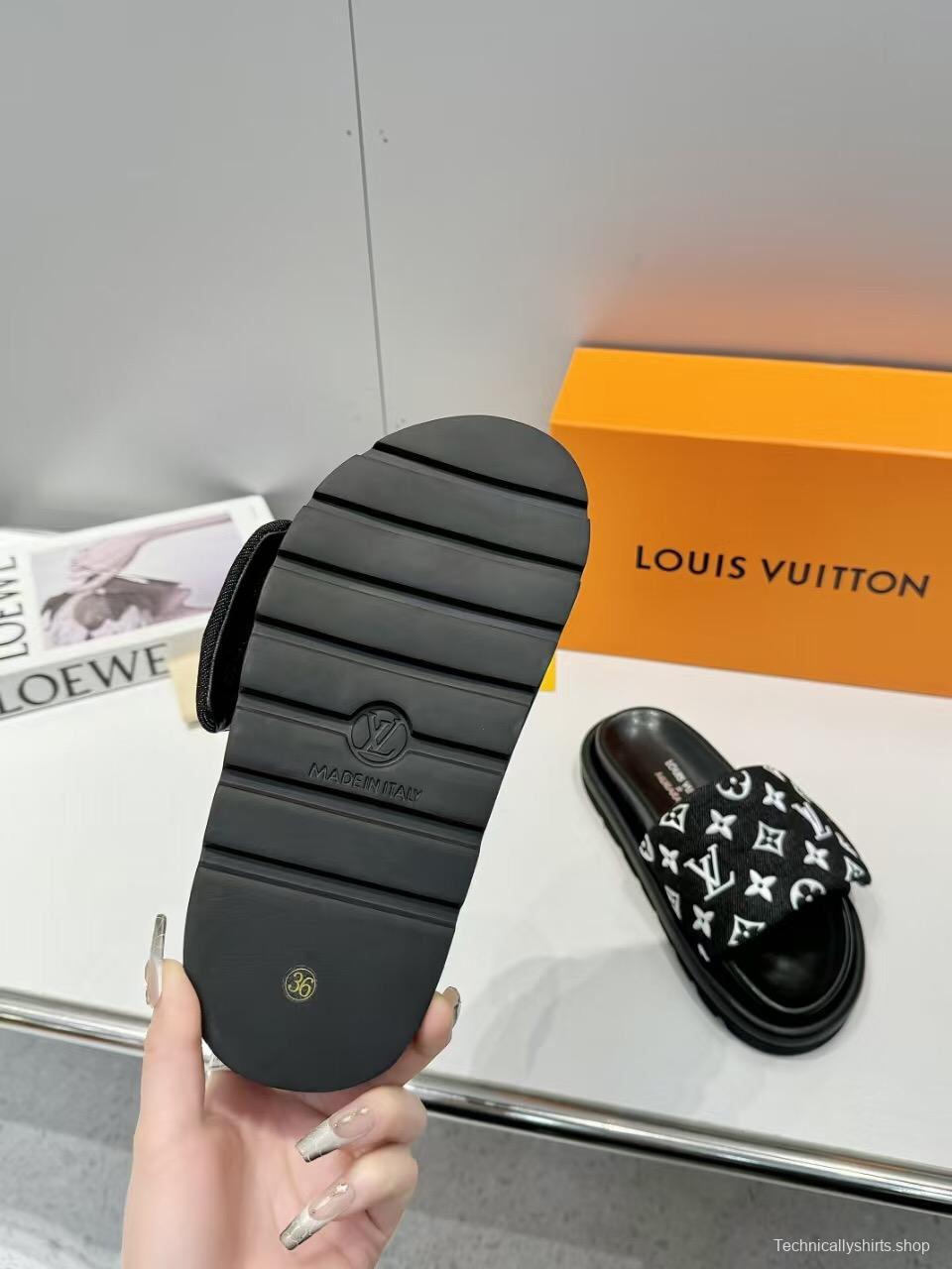 2025 Slippers Louis Vuitton Black Fabric Slippers