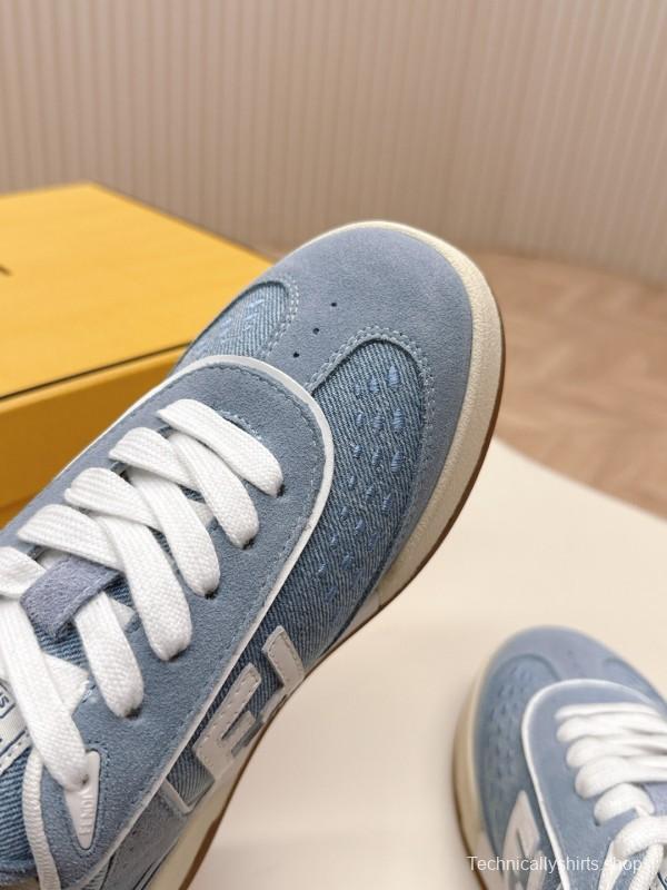 2025 Unisex Fendi Light Blue White Leather Suede Plimsolls FF Pattern LY00350(F)/LY00360(M)