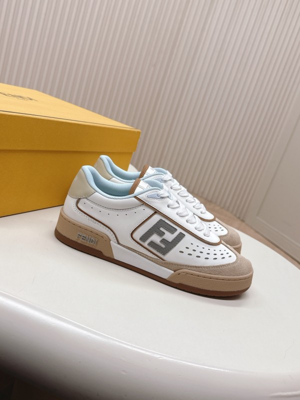 2025 Women Fendi White Beige Suede Leather Sneakers LY00350(F)