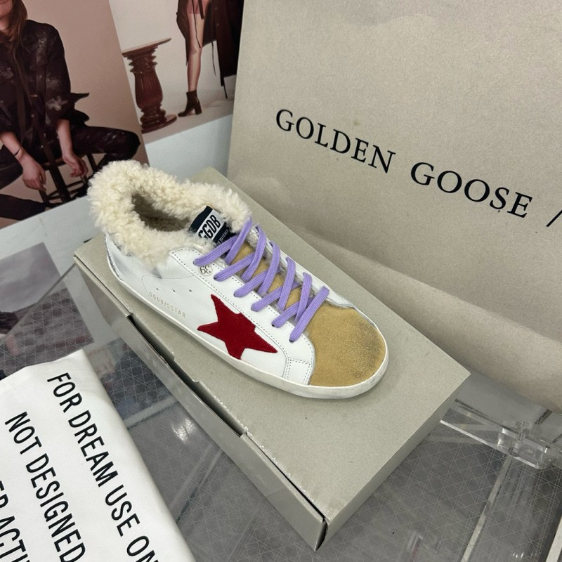 2025 Women GGDB White Red Shearling Leather Sneakers