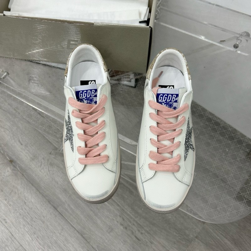 2025 Women GGDB White Pink Leather Suede Sneakers