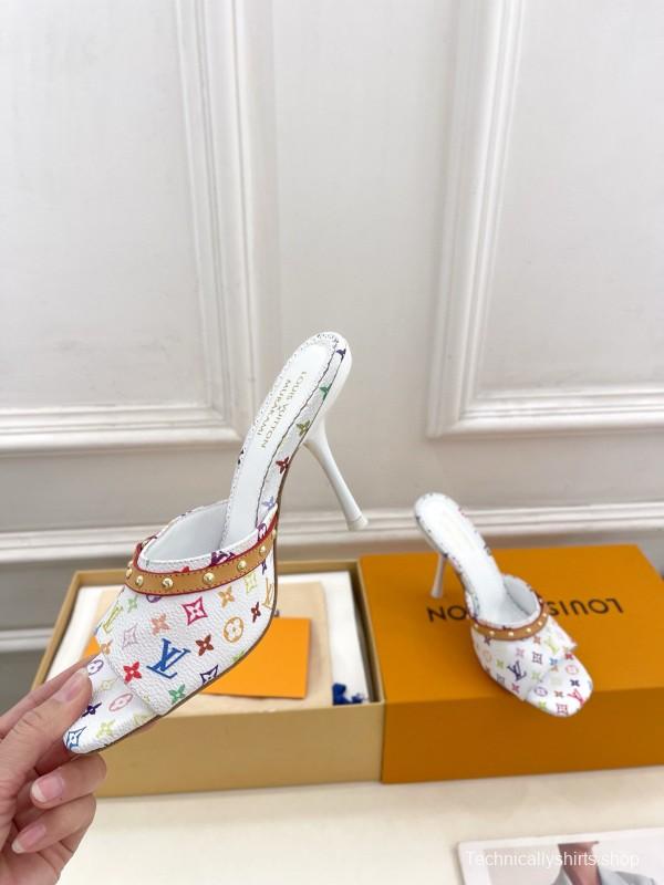 2025 Women Louis Vuitton Multicolor Leather High Heel Sandals MJ00290