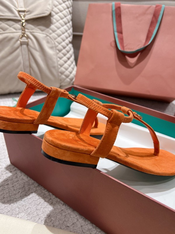 2025 Slippers Loro Piana Orange Suede Slippers LY00300
