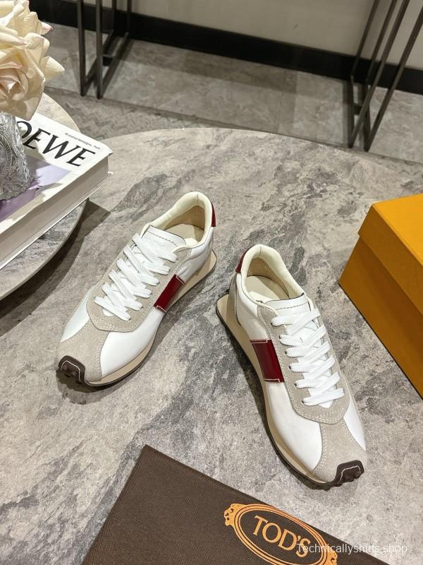 2025 Women TOD'S White Red Leather Suede Sneakers