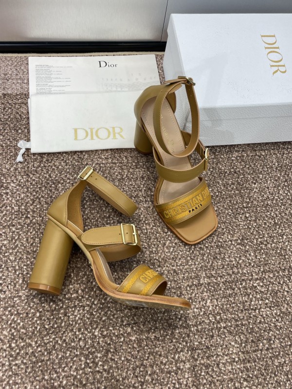 2025 Women Dior Yellow Leather Embroidered High Heel Sandals