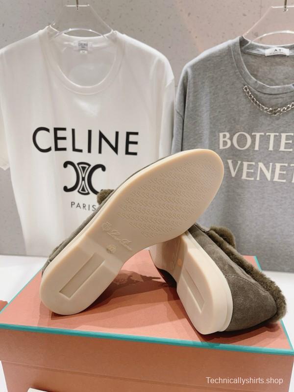 2024 Women LP Gray Suede Shearling Loafers MJ00300