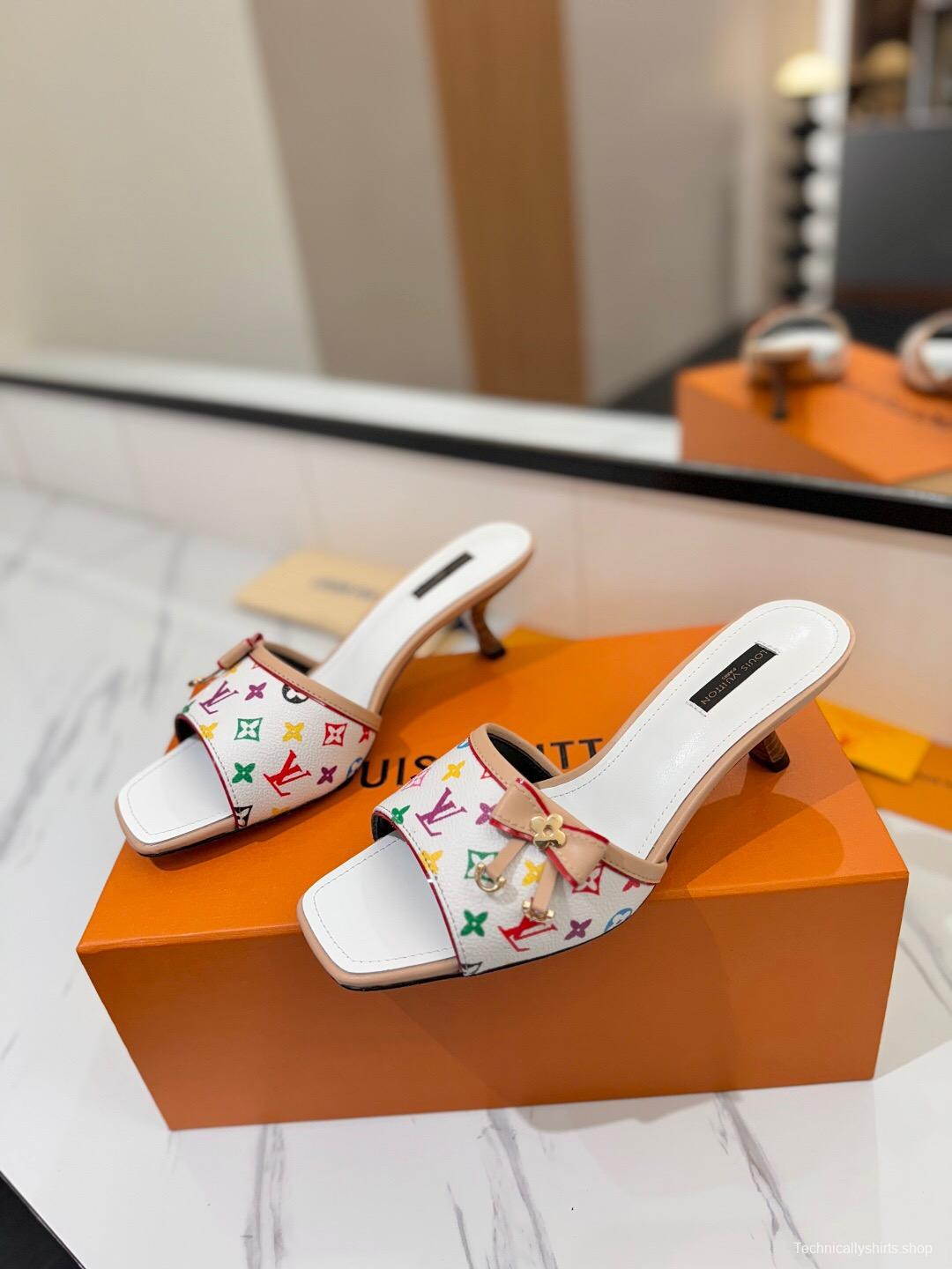 2025 Women Louis Vuitton White Multicolor Leather Sandals