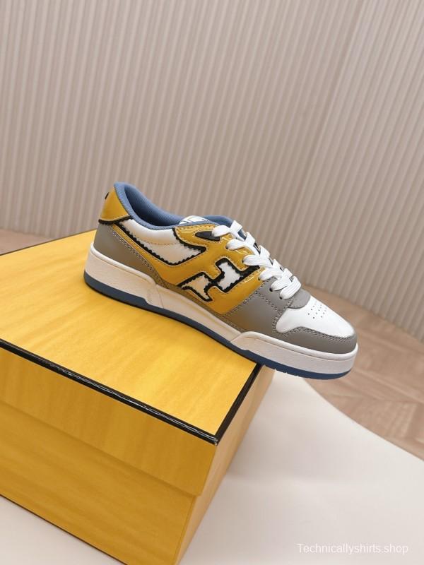 2025 Unisex Fendi White Yellow Grey Leather Sneakers FD Match LY00360(F)/LY00370(M)