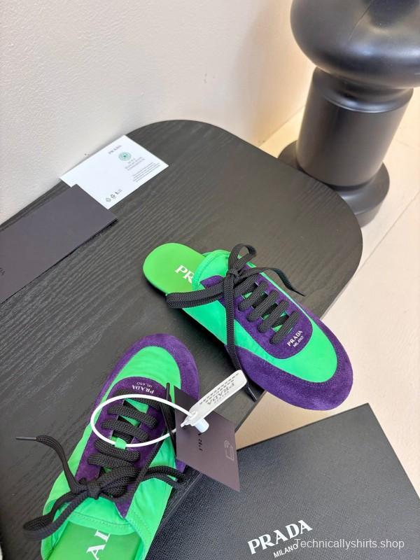 2025 Women Prada Green Purple Suede Sneakers
