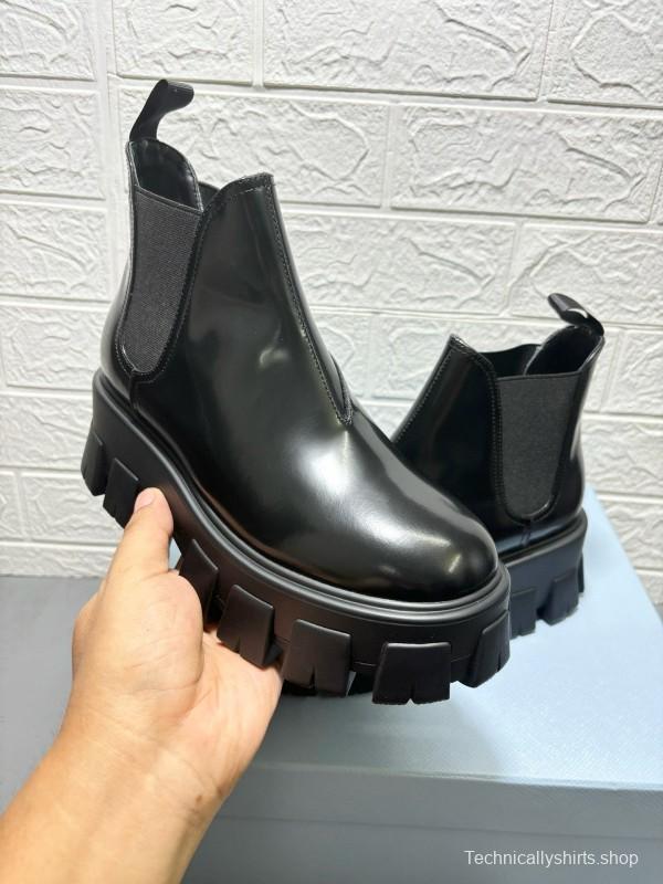2024 Women Prada Black Leather Chelsea Boots MJ00360