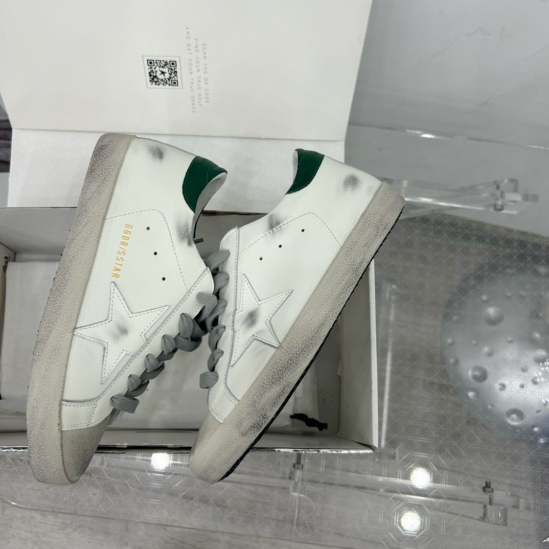 2025 Women GGDB White Green Leather Sneakers