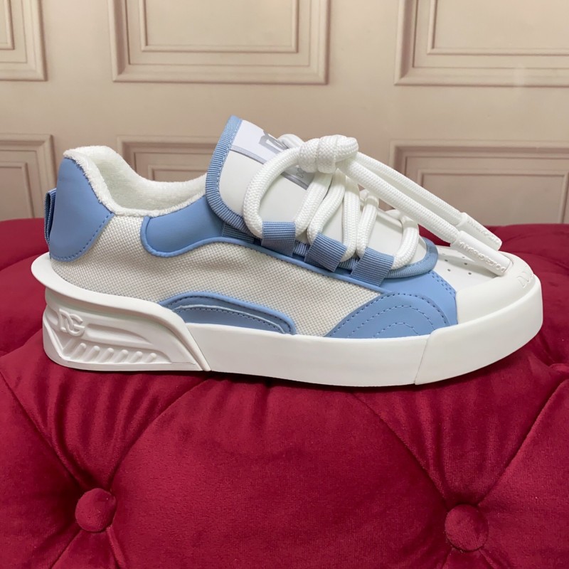 2025 Women Dolce & Gabbana White Blue Mesh Leather Sneakers