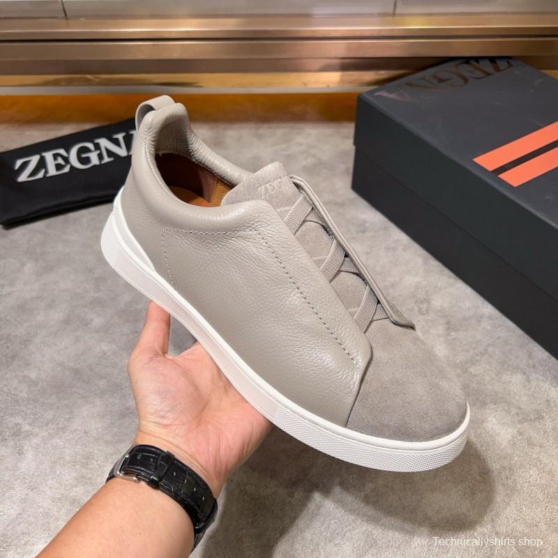 2024 Unisex Ermenegildo Zegna Beige Light Grey Suede Calfskin Sneakers