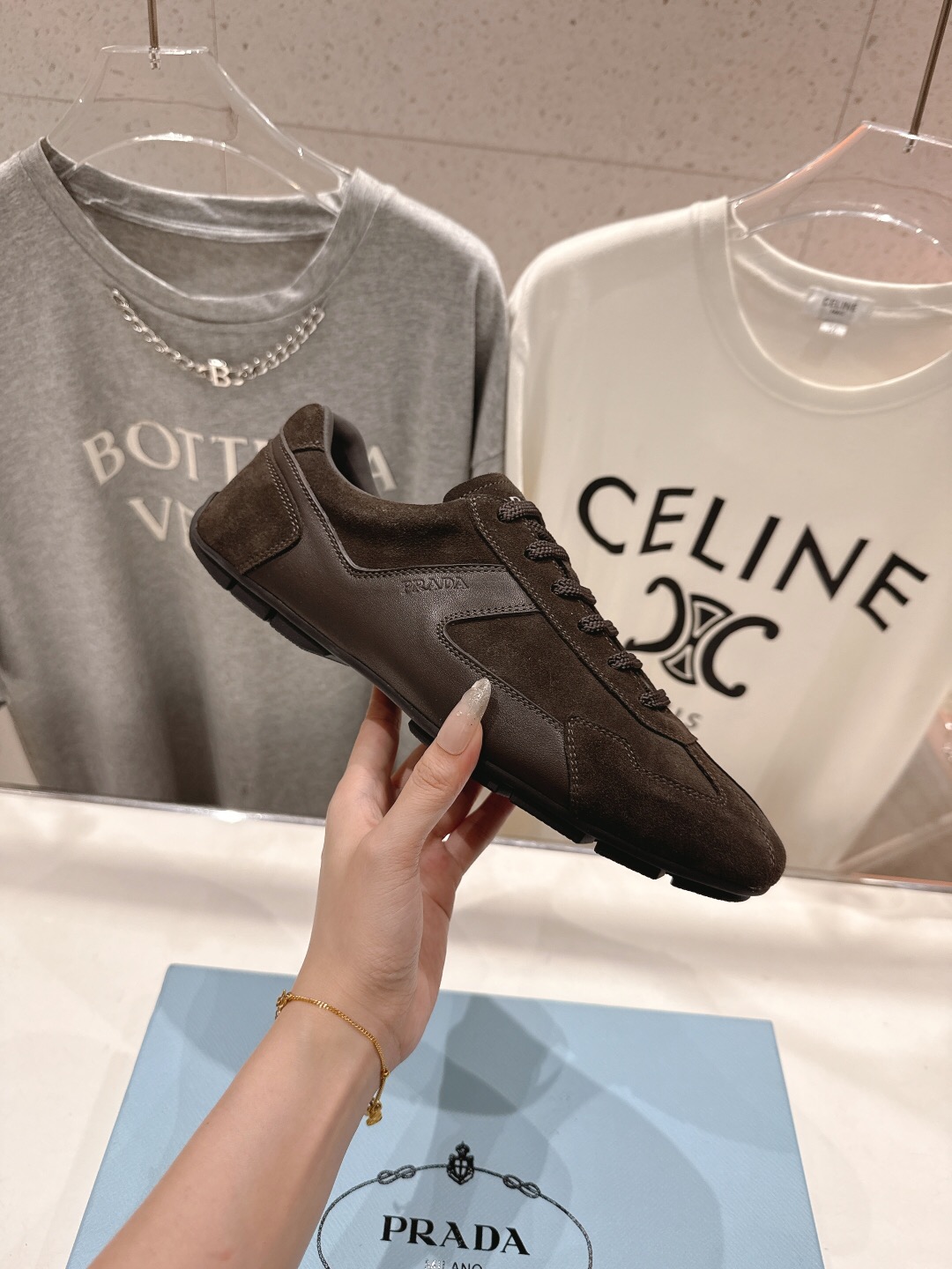 2025 Women Prada Brown Suede Lace-Up Sneakers