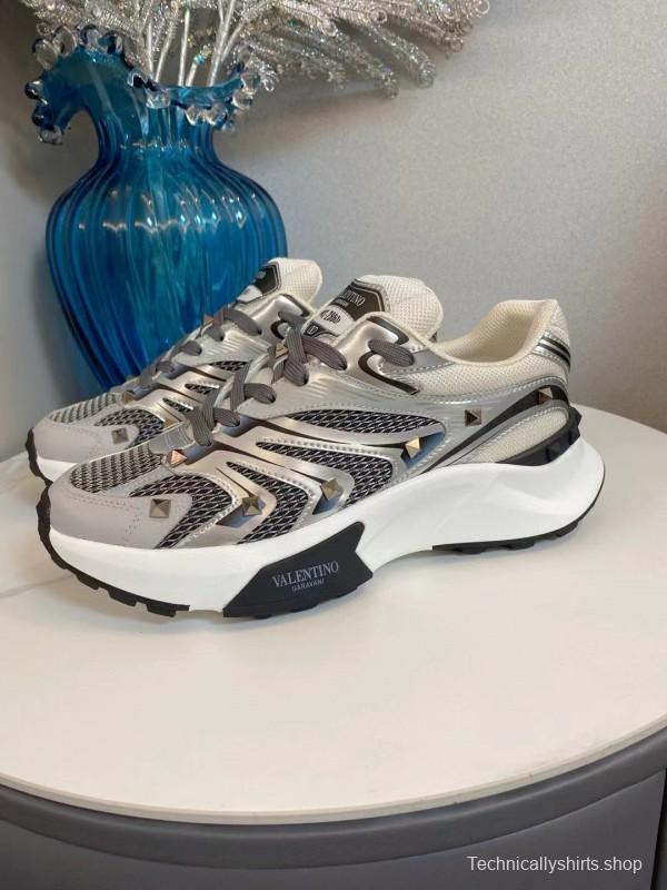2024 Unisex Valentino White Black Grey Mesh Leather Sneakers MJ00410