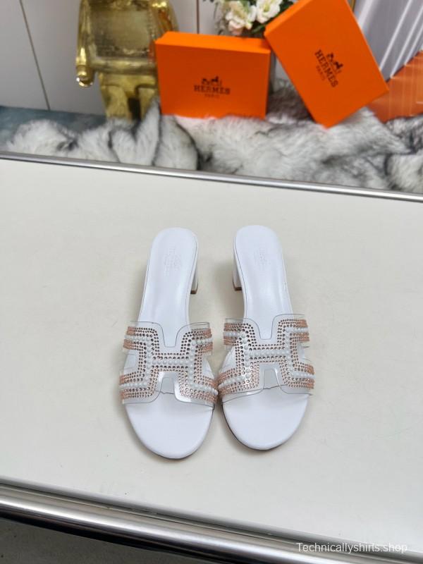 2025 Hermès White Leather Slippers H Pattern MJ00180