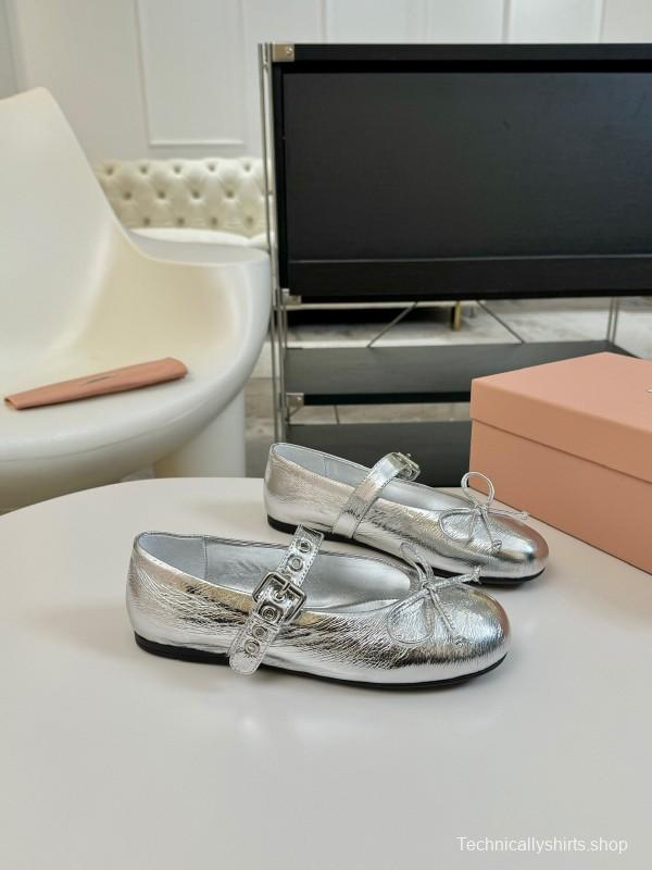 2025 Women Miu Miu Silver Leather Mary Jane Buckle KFY00300