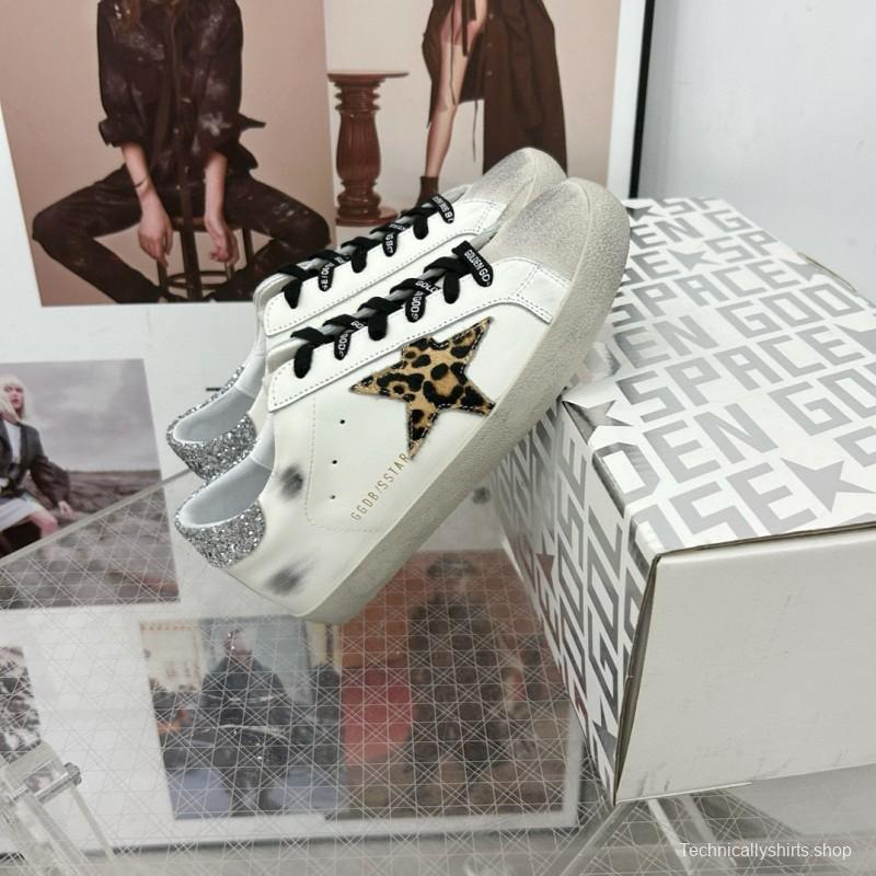 2025 Women GGDB White Black Leopard Print Leather Sneakers