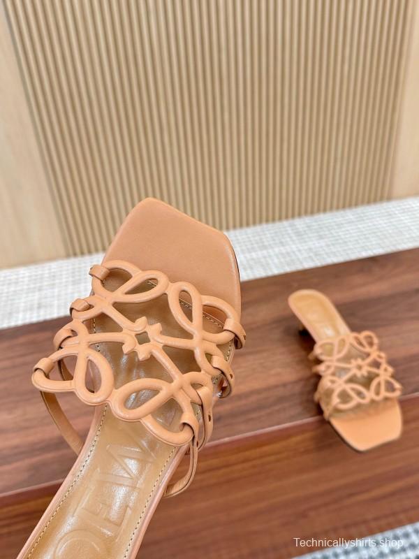 2025 Women Loewe Beige Leather Sandals LY00250