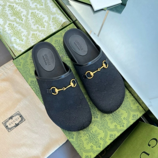2024 Slippers Gucci Black Leather Slippers MJ00280