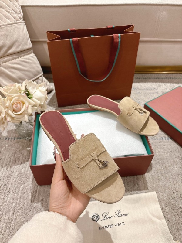 2025 Women LP Beige Suede Slippers
