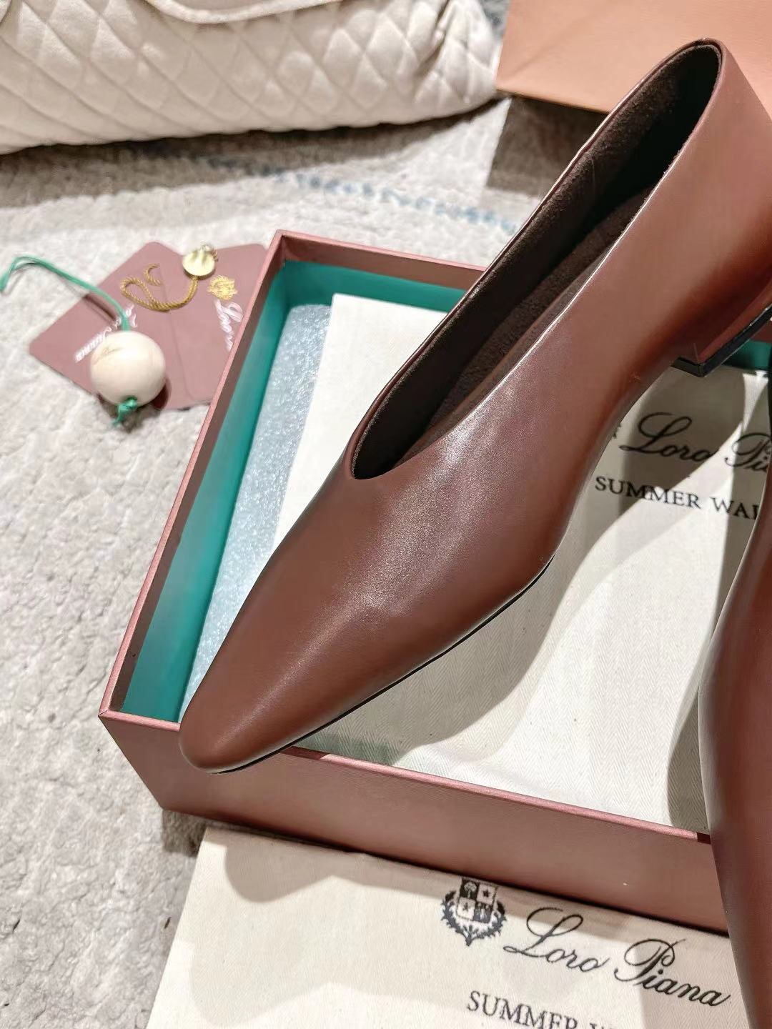 2025 Women Le Parmentier Brown Leather Ballet Flats LY00300