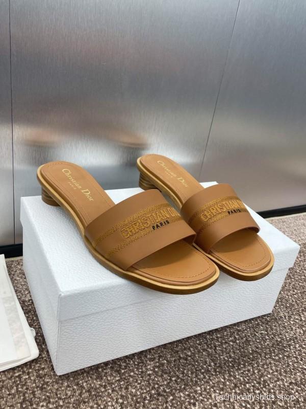 2025 Women Dior Brown Leather Slippers