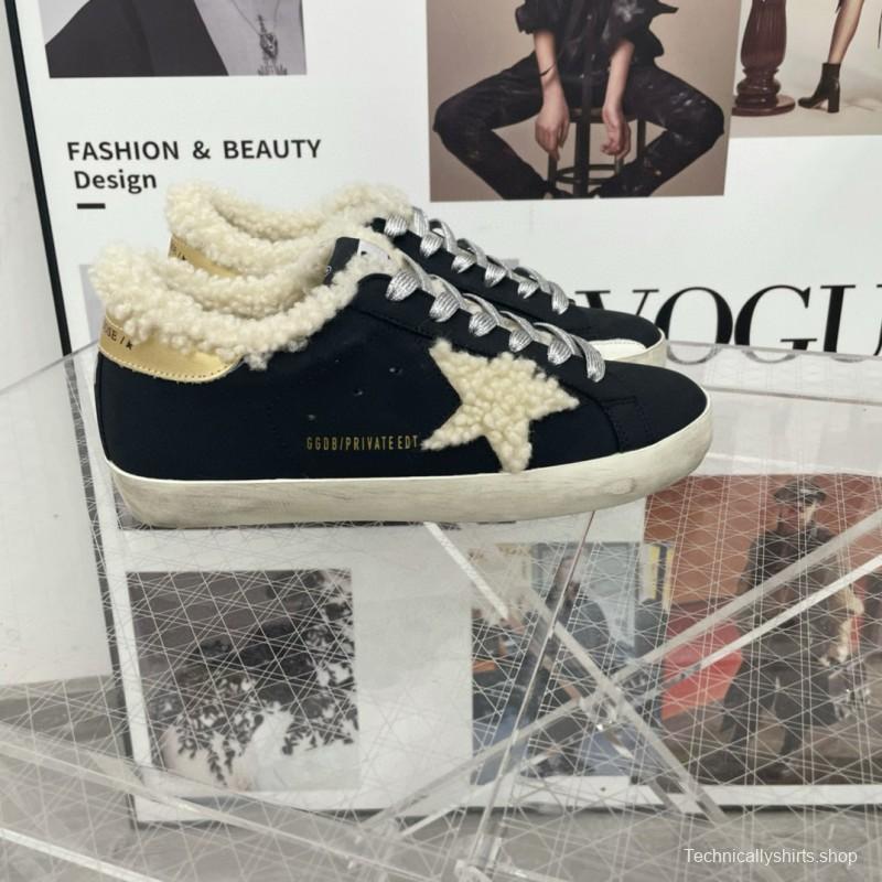 2025 Women GGDB Black Cream Shearling Leather Sneakers