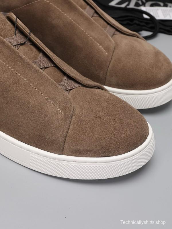 2024 Men Ermenegildo Zegna Brown Suede Sneakers MJ00240